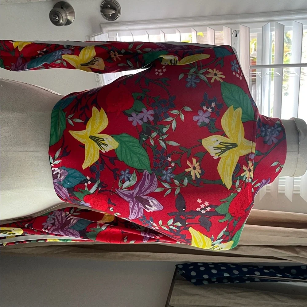 Adidas Red Floral Crop Long-Sleeve Top with Stripes - Picture 3 of 5